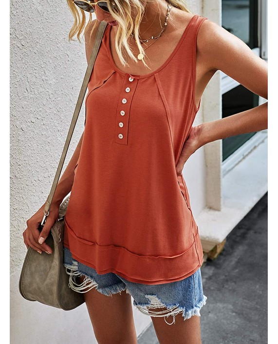 Century Star Women Tank Tops Summer Sleeveless Henley Shirts for Women Scoop Neck Blouses Decorative Button Cami Tops Tees at Women’s Clothing store
