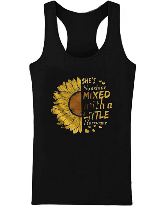 Cicy Bell Women's Sunflower Graphic Tank Tops Letter Print Sleeveless Casual Cotton T Shirts at Women’s Clothing store