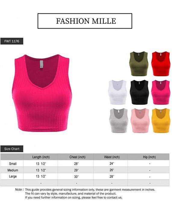 FashionMille Women Casual V Neck Ribbed Knit Sleeveless Cami Crop Tank Top at Women’s Clothing store