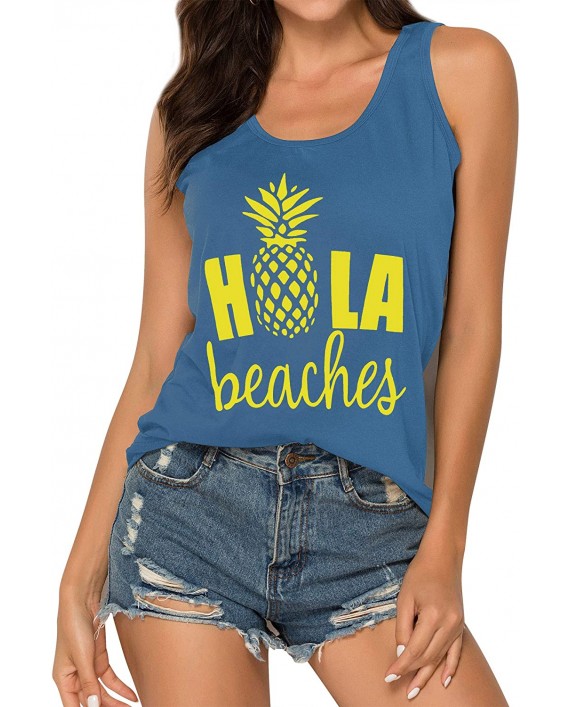 Hubery Women Casual Hola Beaches Letter Print Tanks Shirt Pineapple Print Tops Tee
