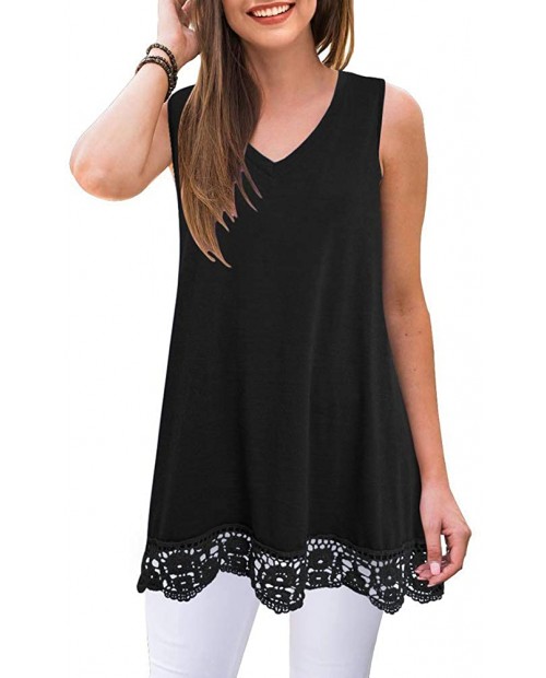 IHOT Women's Comfy Casual Sleeveless Tunics Tops V Neck Lace Tank Tops Loose Blouses Shirts