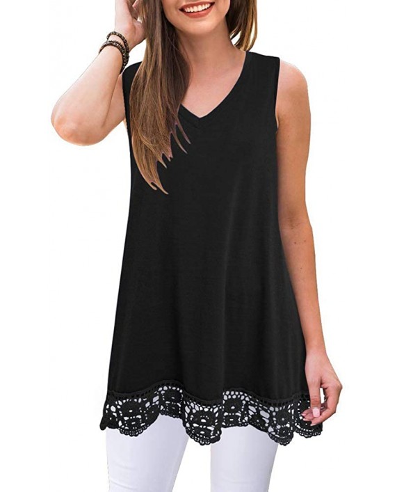 IHOT Women's Comfy Casual Sleeveless Tunics Tops V Neck Lace Tank Tops Loose Blouses Shirts
