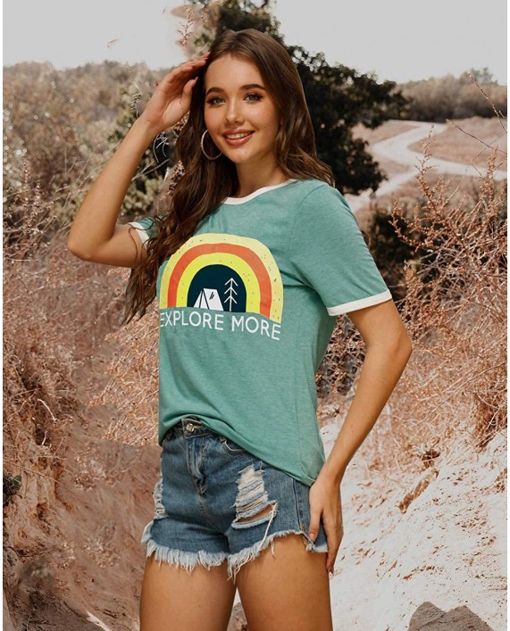 IRISGOD Womens Explore More Tank Tops Funny Vintage Short Sleeve Camping Hiking Rainbow Graphic Tees Tshirts at Women’s Clothing store