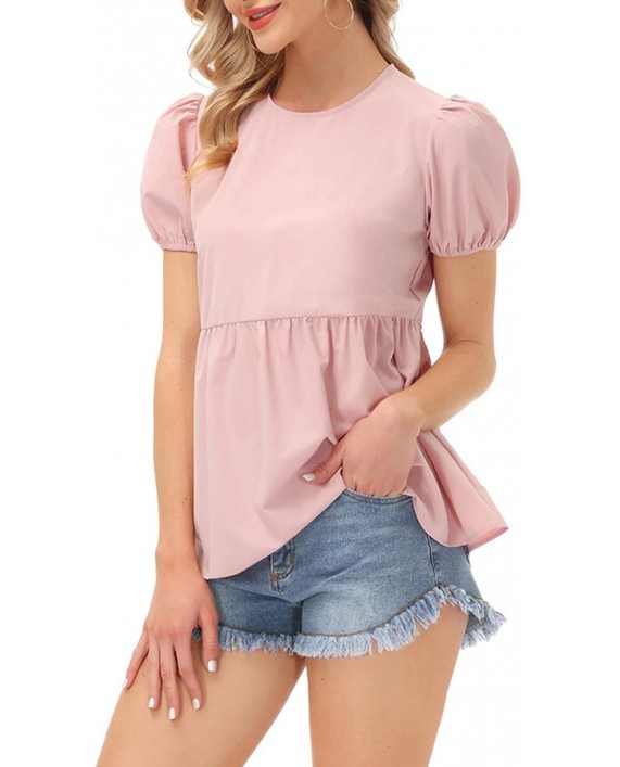 KANCY KOLE Women's Casual Peplum Tops Short Puff Sleeve Blouses Ruffle Hem Babydoll Tunic Top at Women’s Clothing store