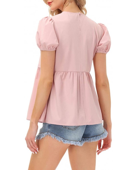 KANCY KOLE Women's Casual Peplum Tops Short Puff Sleeve Blouses Ruffle Hem Babydoll Tunic Top at Women’s Clothing store