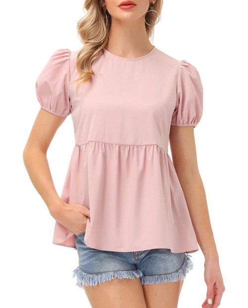 KANCY KOLE Women's Casual Peplum Tops Short Puff Sleeve Blouses Ruffle Hem Babydoll Tunic Top at  Women’s Clothing store