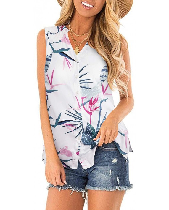LAISHEN Women's Ruffle V Neck Button Down Floral Tank Tops Casual Sleeveless Blouses T Shirts