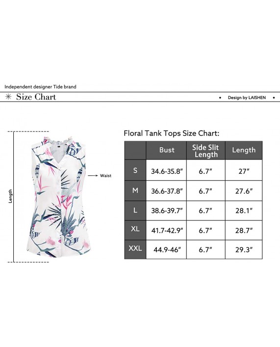LAISHEN Women's Ruffle V Neck Button Down Floral Tank Tops Casual Sleeveless Blouses T Shirts