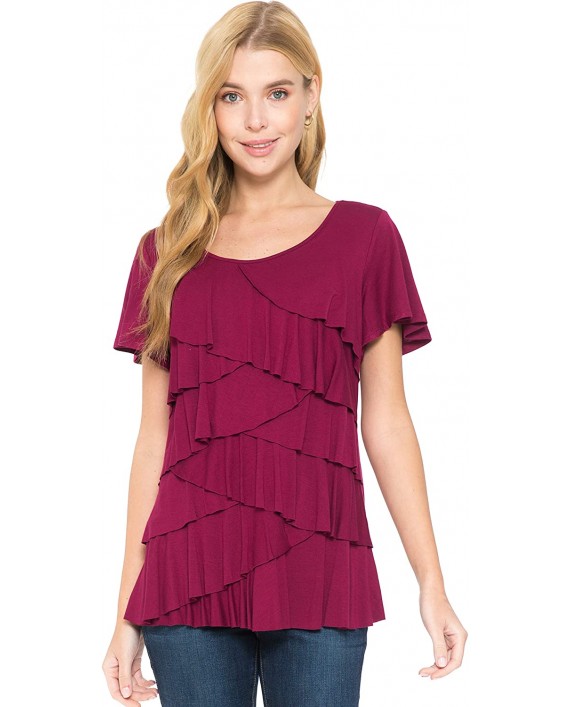LEEBE Women's Crew Neck Ruffle Top Small-5X at Women’s Clothing store