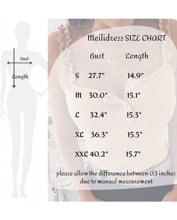 Meilidress Womens Sexy Sleeveless Tank Tops Ruffle Strap Bodycon Square Neck Button Ribbed Knit Blouse at Women’s Clothing store