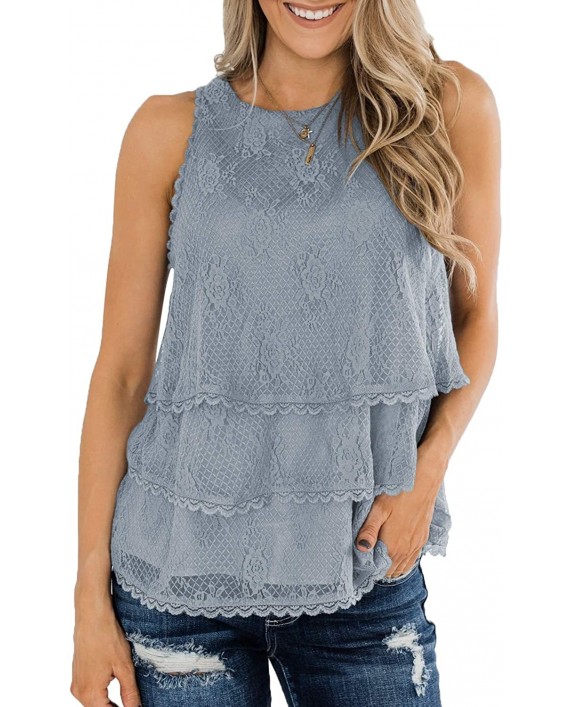 MIHOLL Womens Summer Casual Sleeveless Tops Lace Ruffle Loose Shirts Tank Tops at Women’s Clothing store