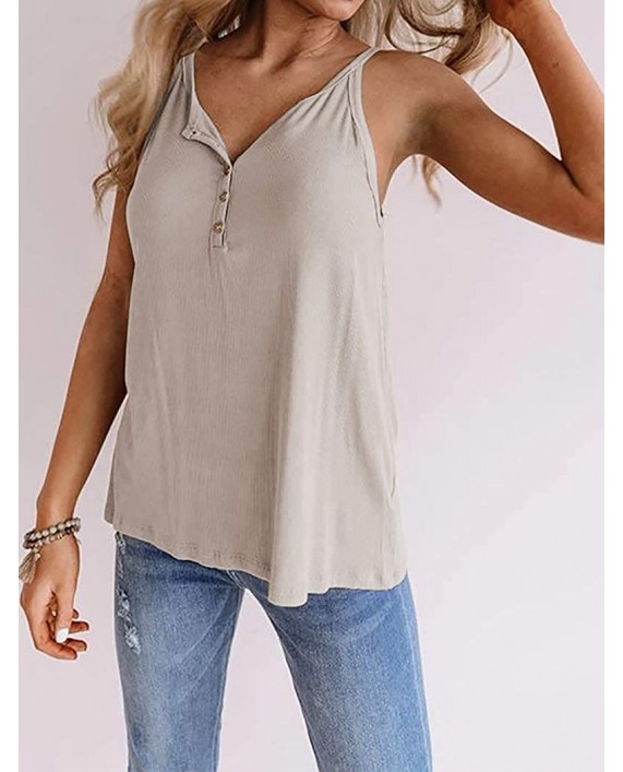 Minthunter Women's Henley Tank Tops Casual Button Sleeveless Ribbed Shirts at Women’s Clothing store