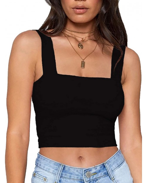 MISSACTIVER Women Summer Basic Crop Top Solid Sleeveless Stretch Crop Vest Square Neck Slim Crop Tank Top at Women’s Clothing store