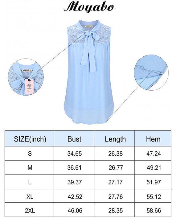 Moyabo Women's Bow Tie Neck Blouses Casual Tops Sleeveless Lace Patchwork Office Chiffon Blouse Shirts S-XXL