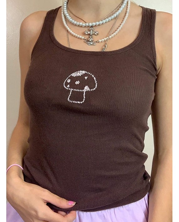 N D Women 's Mushroom Print Blouse Straps Y2K Tank Tops Leopard EGirl Camis Shirt at Women’s Clothing store