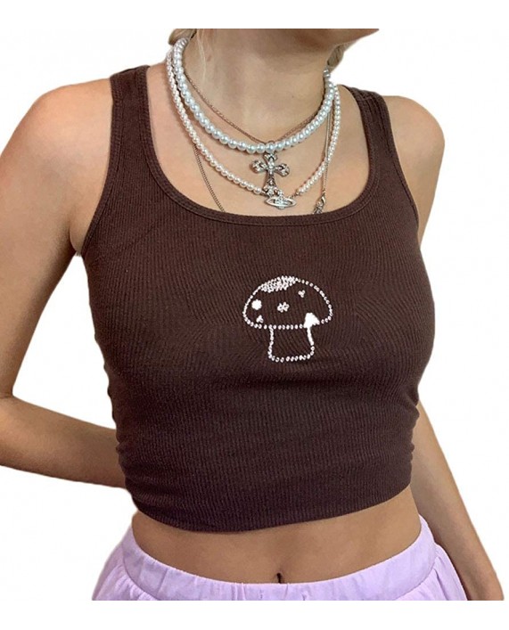 N D Women 's Mushroom Print Blouse Straps Y2K Tank Tops Leopard EGirl Camis Shirt at Women’s Clothing store