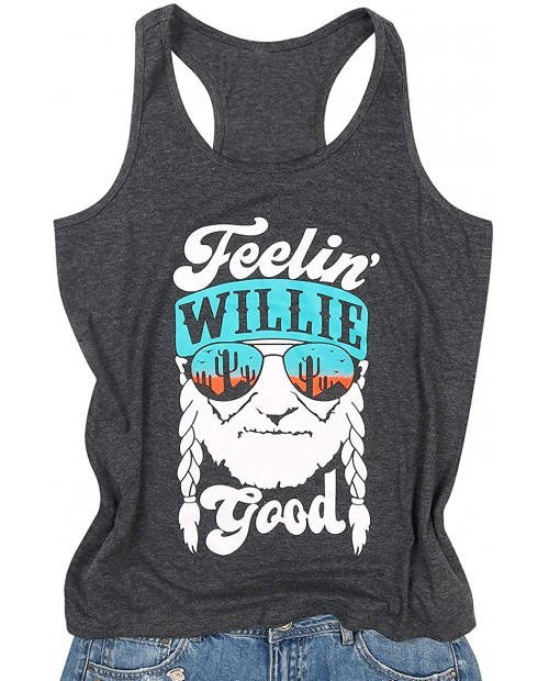 NIZMVA Women Feelin' Willie Good Tank Top Funny Letter Printed Graphic Vest Tops Summer Sleeveless Casual Tees Shirts at  Women’s Clothing store