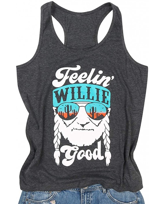NIZMVA Women Feelin' Willie Good Tank Top Funny Letter Printed Graphic Vest Tops Summer Sleeveless Casual Tees Shirts at Women’s Clothing store
