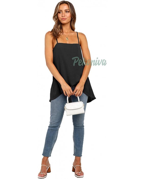 PEKONIVA Women's Chiffon Cami Tank Top Solid Spaghetti Strap Ruffle Hem Sleeveless Shirt Summer Loose Tunic Tops for Legging at Women’s Clothing store