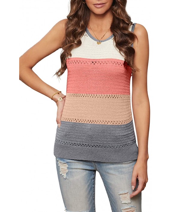 Pevilo Women's Sleeveless V Neck Color Block Knit Tank Tops Casual Loose Blouse Shirts at Women’s Clothing store