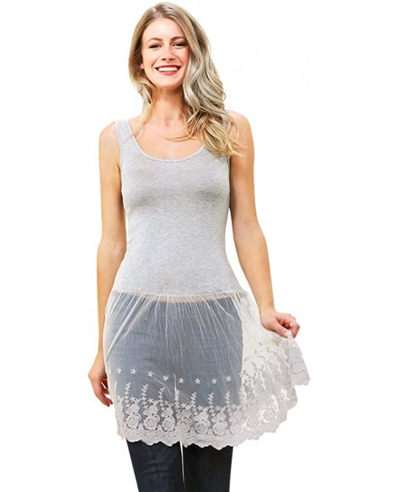 Preppy Doll Made in USA Women's Sexy and Casual Basic Lace Bottom Soft and Stretchy Tank Top Shirt Dress Small Grey at Women’s Clothing store