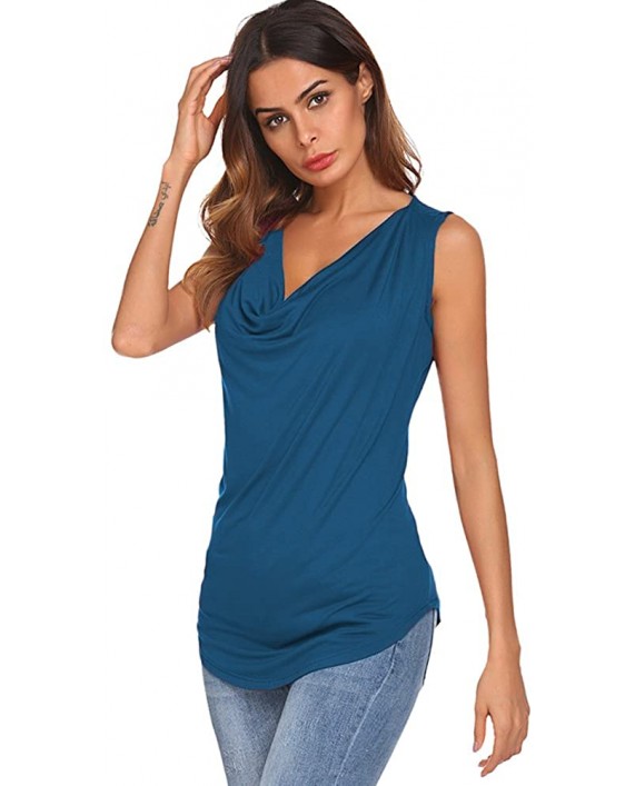 Qearal Womens Cowl Neck Ruched Sleeveless Blouse Casual Slim Fitted Shirt Tank Tops