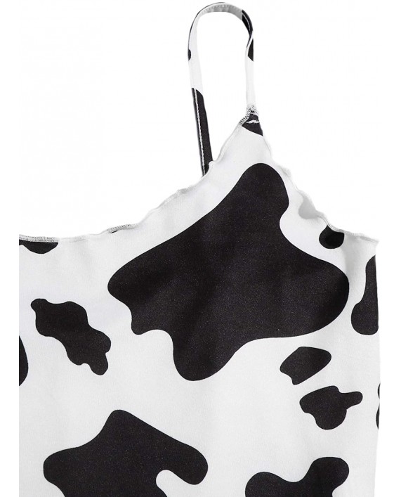 Romwe Women's Cute Cow Print Spaghetti Strap Sleeveless Cami Crop Top Camisole at Women’s Clothing store