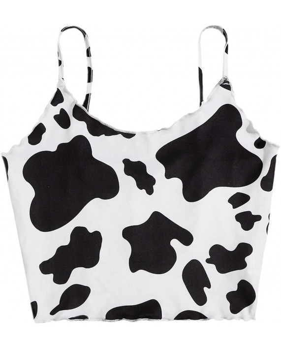Romwe Women's Cute Cow Print Spaghetti Strap Sleeveless Cami Crop Top Camisole at Women’s Clothing store