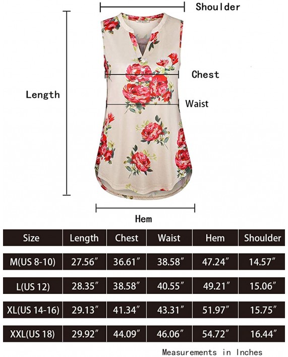 SeSe Code Women's Sleeveless V Neck Tunic Blouses Floral Flowy Casual Tank Tops at Women’s Clothing store
