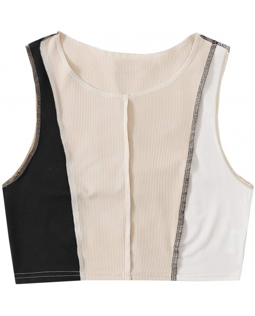 SOLY HUX Women's Casual Sleeveless Color Block Ribbed Knit Crop Tank Top at  Women’s Clothing store