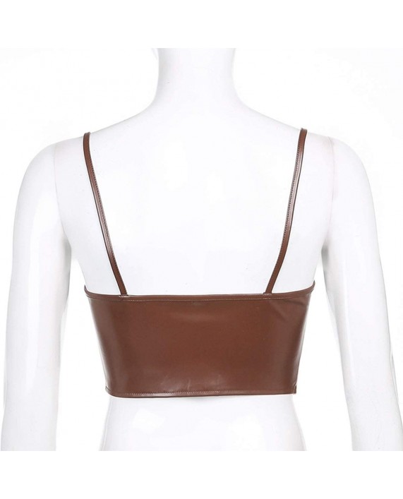 Spaghetti Straps Leather Crop Top for Women PU Corset Top Sexy Push Up Bustier Summer Tank Top Shirt at Women’s Clothing store