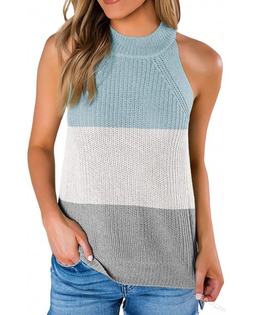 SySea Womens Summer Loose Knit Shirts Sleeveless Halter Neck Sweater Tank Tops at  Women’s Clothing store
