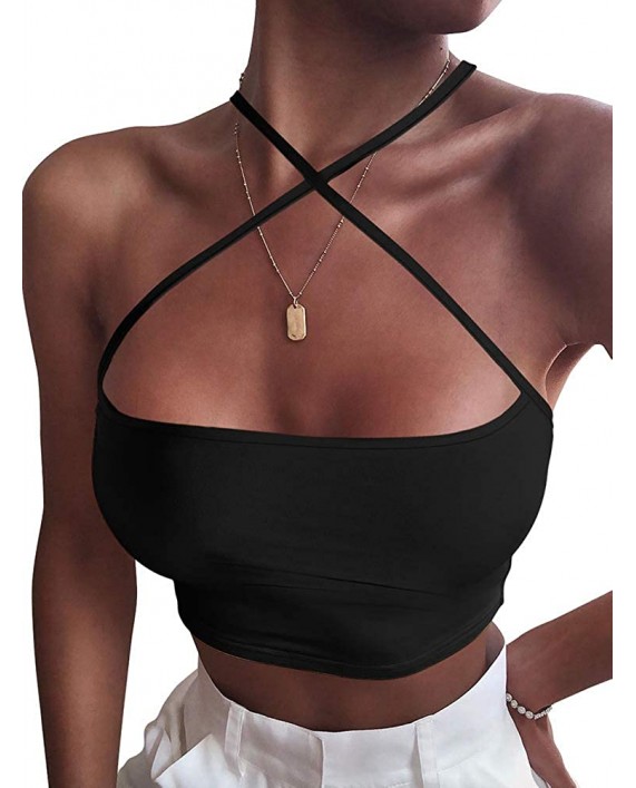 TOB Women's Sexy Summer Sleeveless Criss Cross Spaghetti Strap Crop Tops Short Camis at Women’s Clothing store