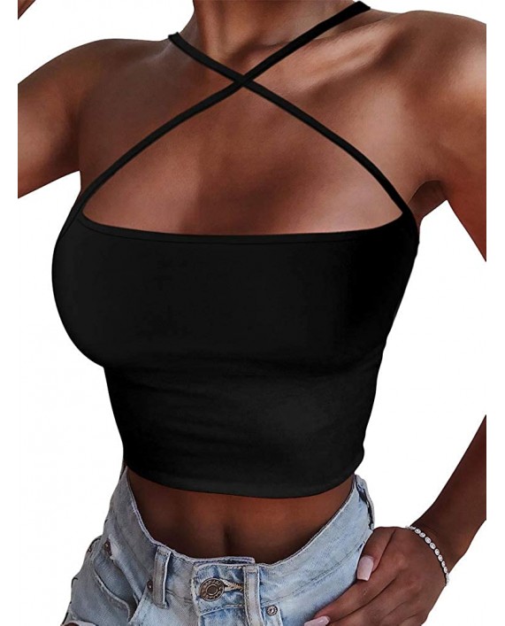 TOB Women's Sexy Summer Sleeveless Criss Cross Spaghetti Strap Crop Tops Short Camis at Women’s Clothing store