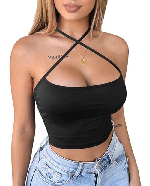 TOB Women's Sexy Summer Sleeveless Criss Cross Spaghetti Strap Crop Tops Short Camis at  Women’s Clothing store