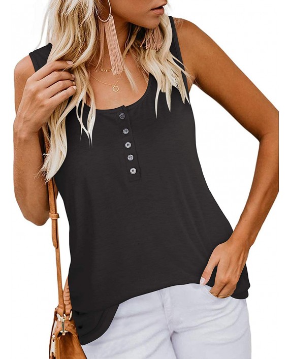 VOTEPRETTY Women's Casual Summer Tank Tops Sleeveless Scoop Neck Button Henley Shirts at Women’s Clothing store