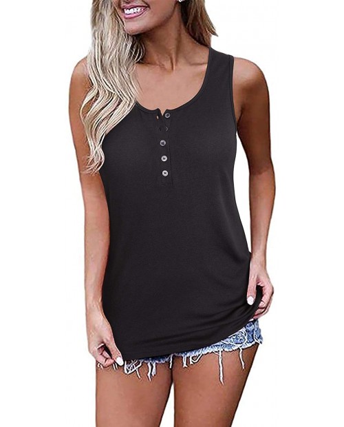 VOTEPRETTY Women's Casual Summer Tank Tops Sleeveless Scoop Neck Button Henley Shirts at  Women’s Clothing store