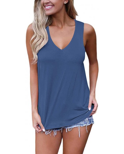 WNEEDU Women's Basic Summer Sleeveless T Shirts V Neck Casual Tank Tops at  Women’s Clothing store