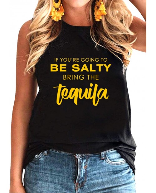 Women Funny Drinking Shirt If You’re Going to Be Salty Bring The Tequila Vintage Graphic Tank Tops T Shirt at Women’s Clothing store
