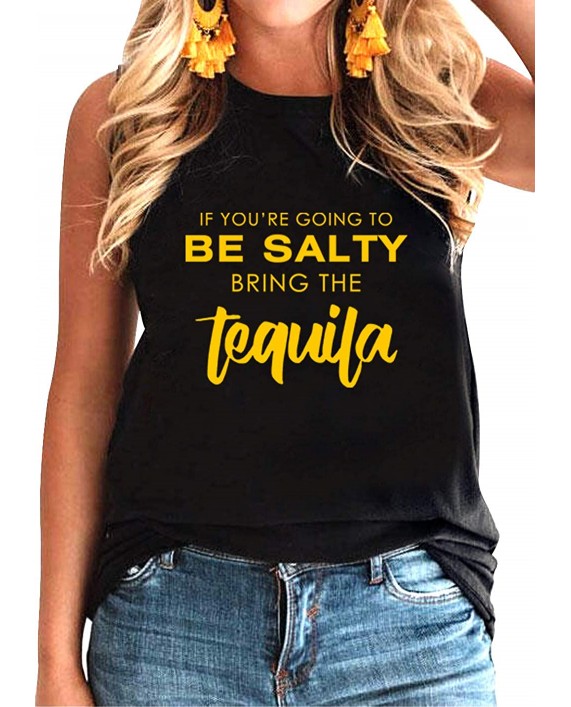 Women Funny Drinking Shirt If You’re Going to Be Salty Bring The Tequila Vintage Graphic Tank Tops T Shirt at Women’s Clothing store