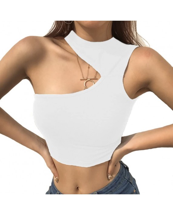 Women Sexy Halter One Shoulder Hollow Out Vogue Tank Tops Streetwear Crop Tops at Women’s Clothing store