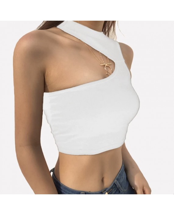 Women Sexy Halter One Shoulder Hollow Out Vogue Tank Tops Streetwear Crop Tops at Women’s Clothing store