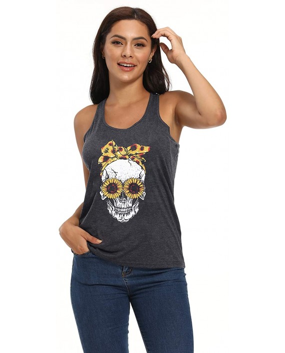 Women Skull Tank Top Funny Cool Skull Graphic Vest Top Casual Sunflower Vacation Summer Tee Tops at Women’s Clothing store