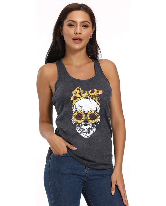 Women Skull Tank Top Funny Cool Skull Graphic Vest Top Casual Sunflower Vacation Summer Tee Tops at Women’s Clothing store