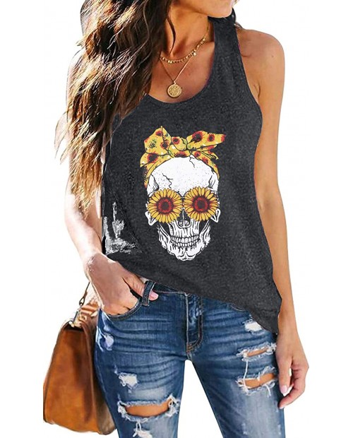Women Skull Tank Top Funny Cool Skull Graphic Vest Top Casual Sunflower Vacation Summer Tee Tops at  Women’s Clothing store