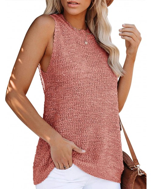 Womens High Neck Tank Top Sleeveless Summer Shirts Fit Flowy Casual Loose Knit Sweater Vest at Women’s Clothing store