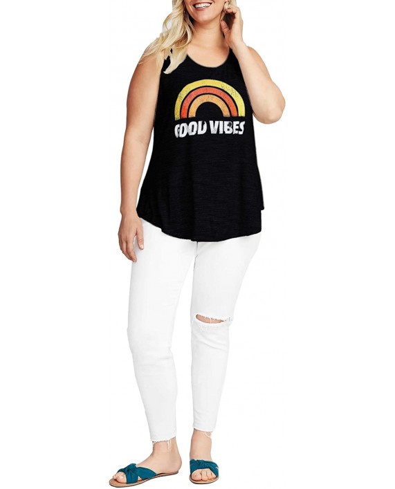 Womens Plus Size Graphic Good Vibes Tank Tops Summer Sleeveless Be Knid Rainbow T-Shirts Casual Loose Tunic Tops at Women’s Clothing store