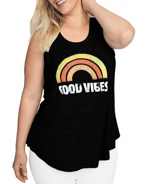 Womens Plus Size Graphic Good Vibes Tank Tops Summer Sleeveless Be Knid Rainbow T-Shirts Casual Loose Tunic Tops at  Women’s Clothing store