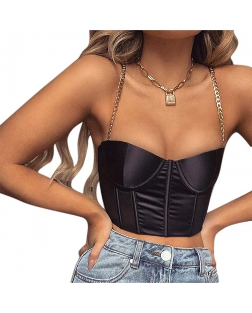 Women‘s Sexy Mesh Bustier Crop Top Backless Chain Straps Push Up Padded Corset Top Bra for Party Club Rave Outfit at  Women’s Clothing store