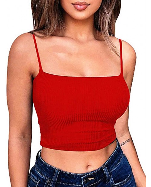 YMDUCH Women's Sexy Crop Top Stretch Spaghetti Strap Ribbed Knitted Basic Cami at  Women’s Clothing store